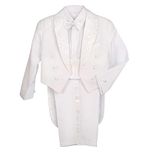 Dressy Daisy Baby Boy Tuxedo White Suit 5 Pieces Set Formal Wear
