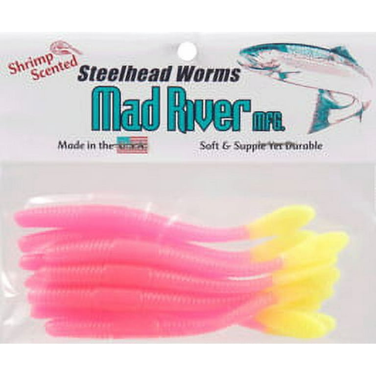 Mad River Steelhead Worms- 4, Pink/Chartreuse