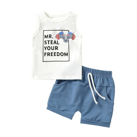 

aturustex 0M 6M 12M 18M 24M 3T Newborn Baby Boys 4th of July Outfits Sleeveless Color Print Tank Tops + Shorts Set 2Pcs Independence Day