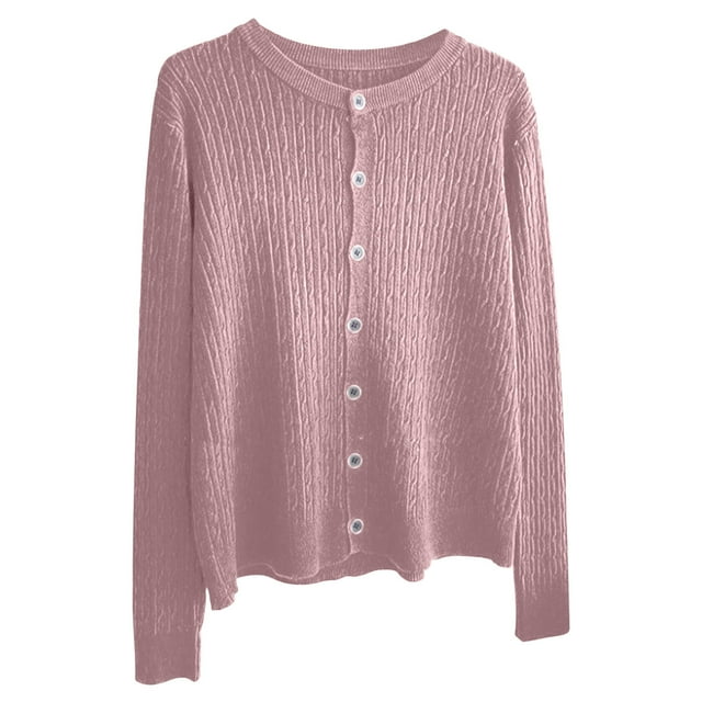Timegard Hauts pour Femmes Automne Col Rond Boutons Manches Longues Chandails Confortables Couleur Unie Hauts Décontractés Mode