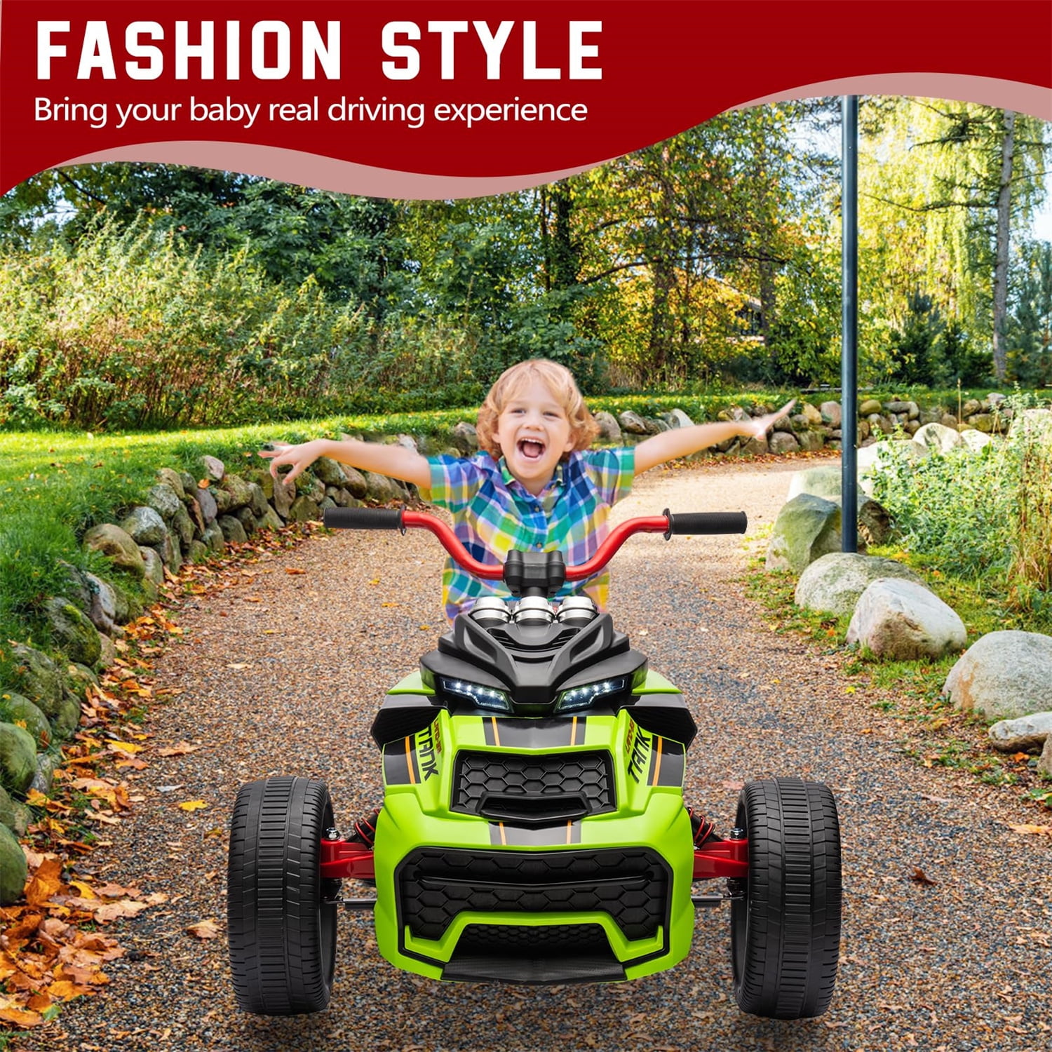 12V Kids Ride On ATV Car,3 Wheeler Motorcycle Electric Vehicle ATV with EVA Tire, LED, Music,Ride on Car Toy for Boys and Girls