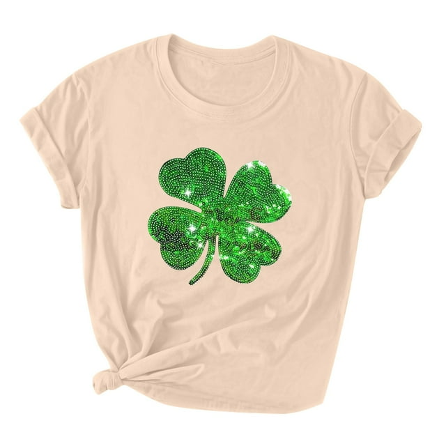 Besolor T-Shirts de la Saint-Patrick pour Femmes Col Rond Manches Courtes Basiques T-Shirts Graphiques Shamrock Hauts de Festival