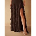 thumbnail image 4 of Brown Sweetheart Neck Ruffle Maxi Dress With High Slit For Evening Party, 4 of 30