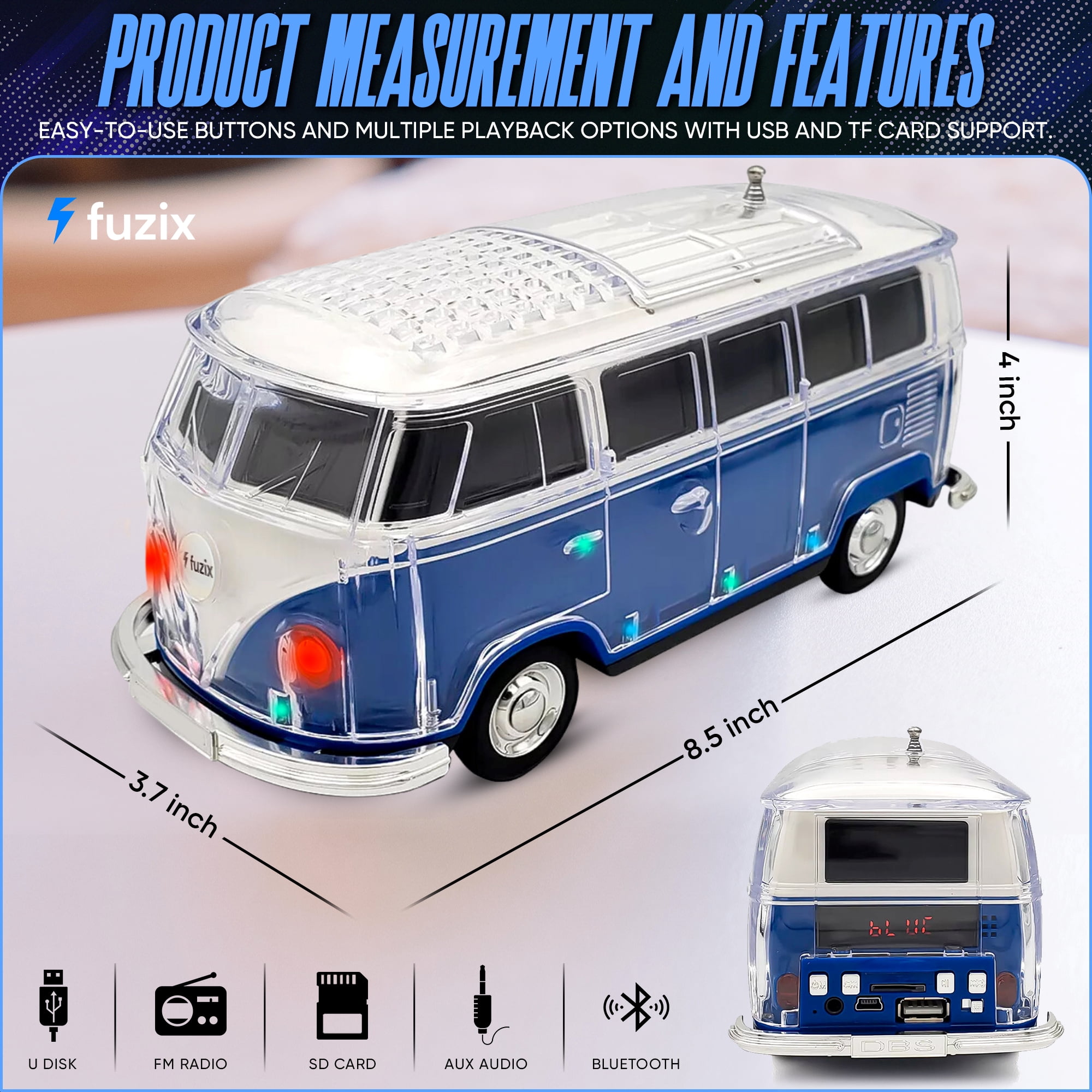 Fuzix WS-267 Car Bluetooth Portable Speaker with LED AUX USB FM Rechargeable