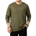 thumbnail image 3 of UVEASISHA Men's Solid Color Long Sleeve T-Shirts Business Casual Regular Fit Tees Fall Lightweight Stretchy Undershirts Soft Comfy Pajama Tops Army Green 4XL, 3 of 9