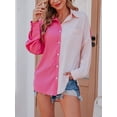 thumbnail image 4 of Women's Button Down Blouses Color Block Shirts Casual Long Sleeve Loose Fit Tops, 4 of 8