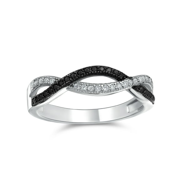 Bling Jewelry Womens Two Tone CZ Cocktail Statement Ring: Black White Rope Twist Knot Sterling Silver