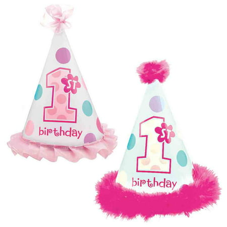 1st Birthday Girl Cone Hat - Party Supplies