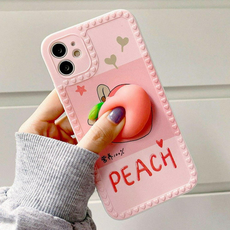 Decompression Finger Pinch Cute for iPhone 13 Mini Case Soft Squishy 3D  Peach Fruit Protective Kawaii iPhone 13 mini