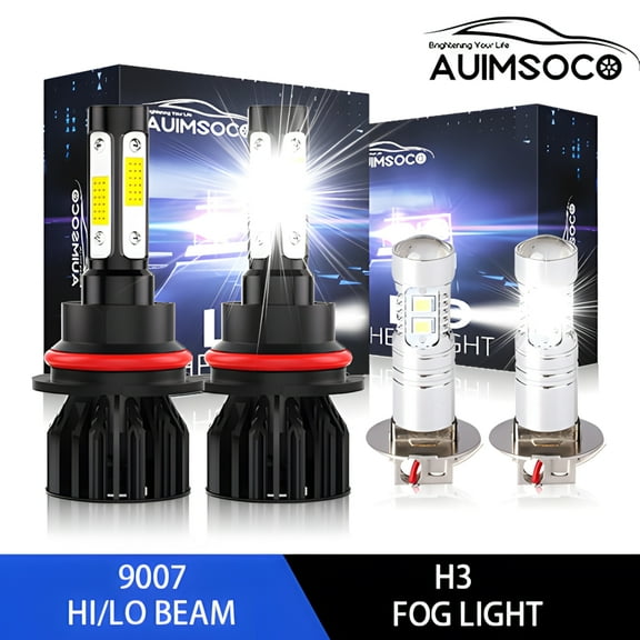 For Ford Ranger 1994 1995 1996 1997 High Low Fog Lights Combo LED Headlights 9007/HB5 H3 4-Pack Bulbs 6000k 8000 Lumens Super Bright White Kits Hi-Lo Lights in One