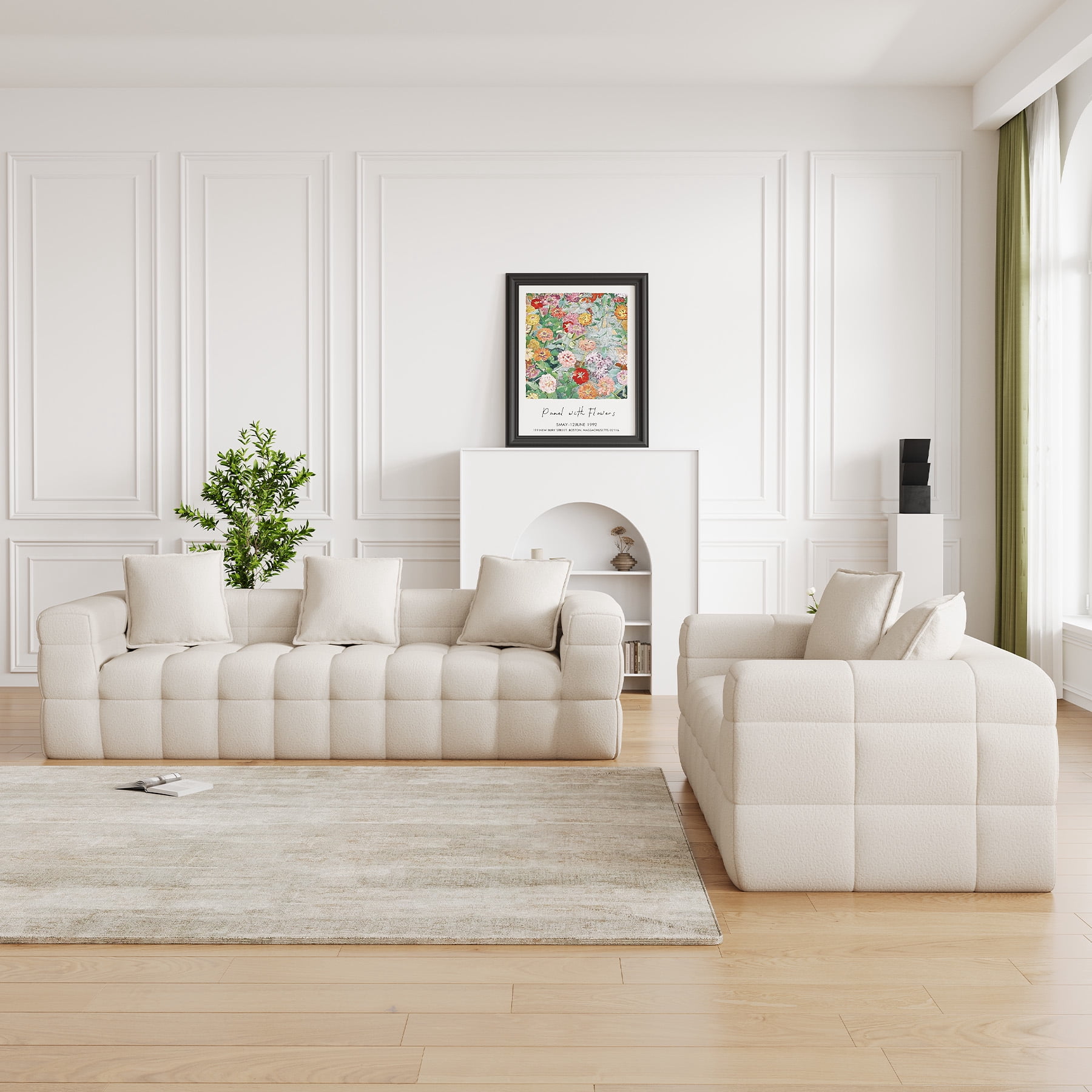 Wiilayok Cloud Sofa Couch,Chenille Deep Seat 3 Seater and 2 Seater Sofa Couch Set, No Assembly Required,Beige