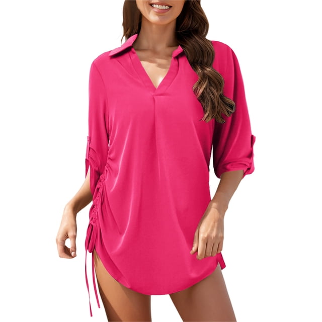 Youmylove Couverture de Maillot de Bain pour Femmes Couverture de Maillot de Bain Bikini Couverture de Maillot de Bain Robe de Plage à Cordon Chemise de Bain Ajourée
