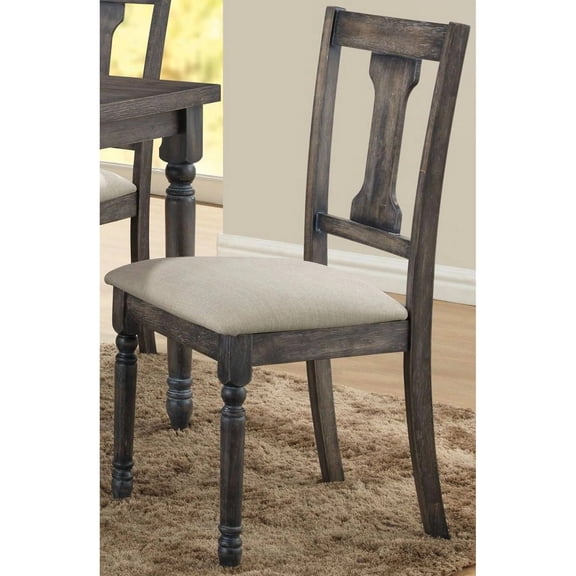 Miekor Furniture Rustic Gray Finish Wooden Side Chairs Set of 2pc Upholstered Seat Dining Room Furniture 02786