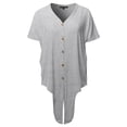 thumbnail image 2 of A2Y Women's Loose Fit Short Sleeve Button Down Front Tie Top Heather Grey 2XL, 2 of 7