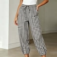 thumbnail image 2 of TEAJOPSUU Women's Plaid Cropped Pants Drawstring Elastic Waist Tapered Trousers with Pockets Gingham Casual Lounge Streetwear Black, 2 of 6