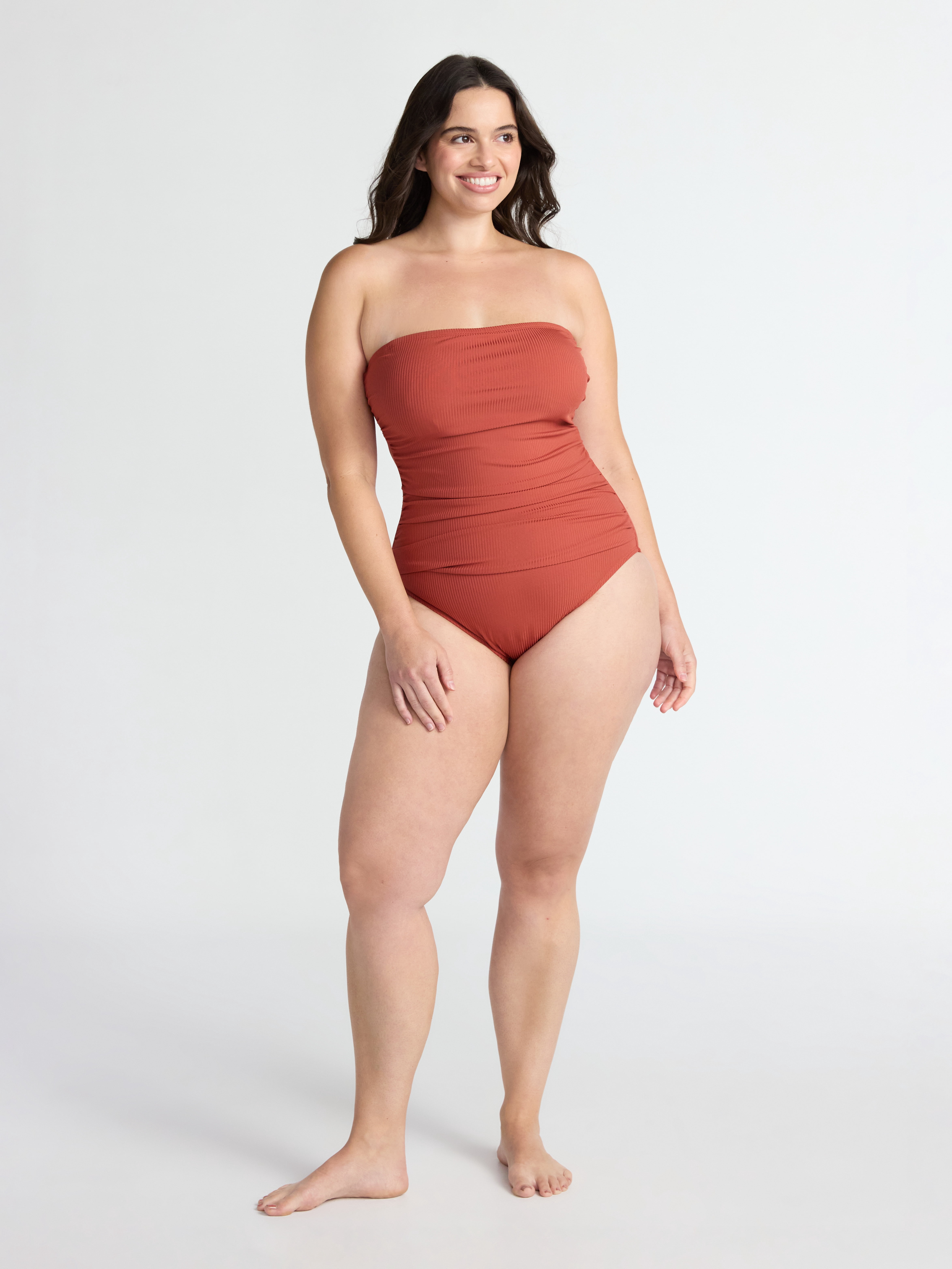 Time and Tru Women's and Women's Plus Ribbed Bandeau One Piece Swimsuit, Sizes XS-2X
