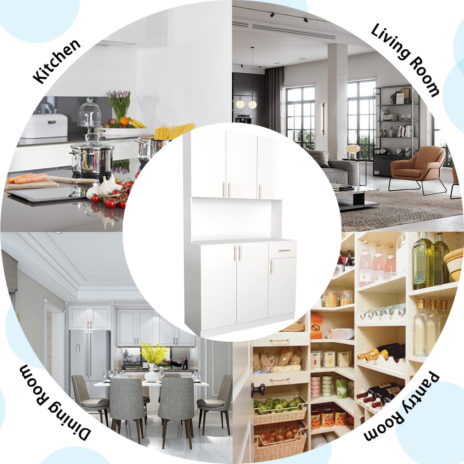 Catrimown 72'' Kitchen Pantry Cabinets,Pantry Storage Cabinet with Microwave Stand, Tall Freestanding Cupboard, White