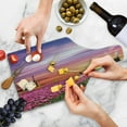 thumbnail image 4 of Nature Cutting Board, Tulip Fields and Windmills in European Landscape with a Sunset Sky View, Decorative Tempered Glass Cutting and Serving Board, Wine Bottle Shape, Orange Pink Purple, by Ambesonne, 4 of 5