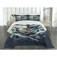 thumbnail image 3 of Ambesonne Nautical Quilted Bedspread Set 3 Pcs, Marine Anchor and Seagull, Queen Size, Indigo and Dark Salmon, 3 of 5