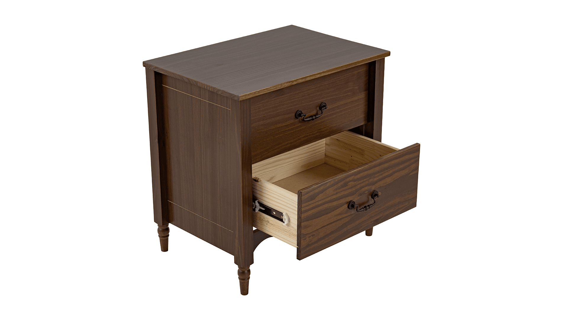 Brixton Solid Wood 2 Drawers Nightstand Walnut - for Adults ans Teens