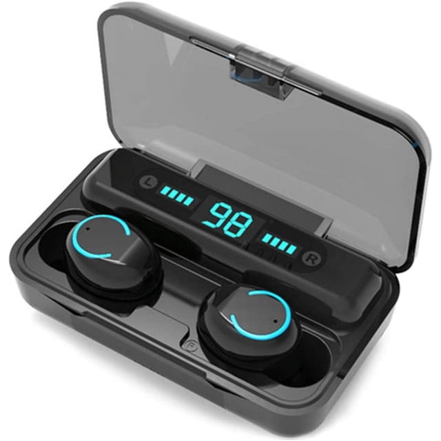Auriculares inalámbricos Bluetooth 5.0, IPX7 a prueba de agua, 100 horas de reproducción con estuche de carga, pantalla LED de batería, auriculares, audio estéreo 3D, control táctil