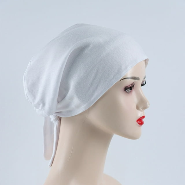 Women's Muslim Elastic Band Ethnic Hijab Solid Color Adjustable Small Cap Tube Cap Wrapped Turban Cap Lace Up