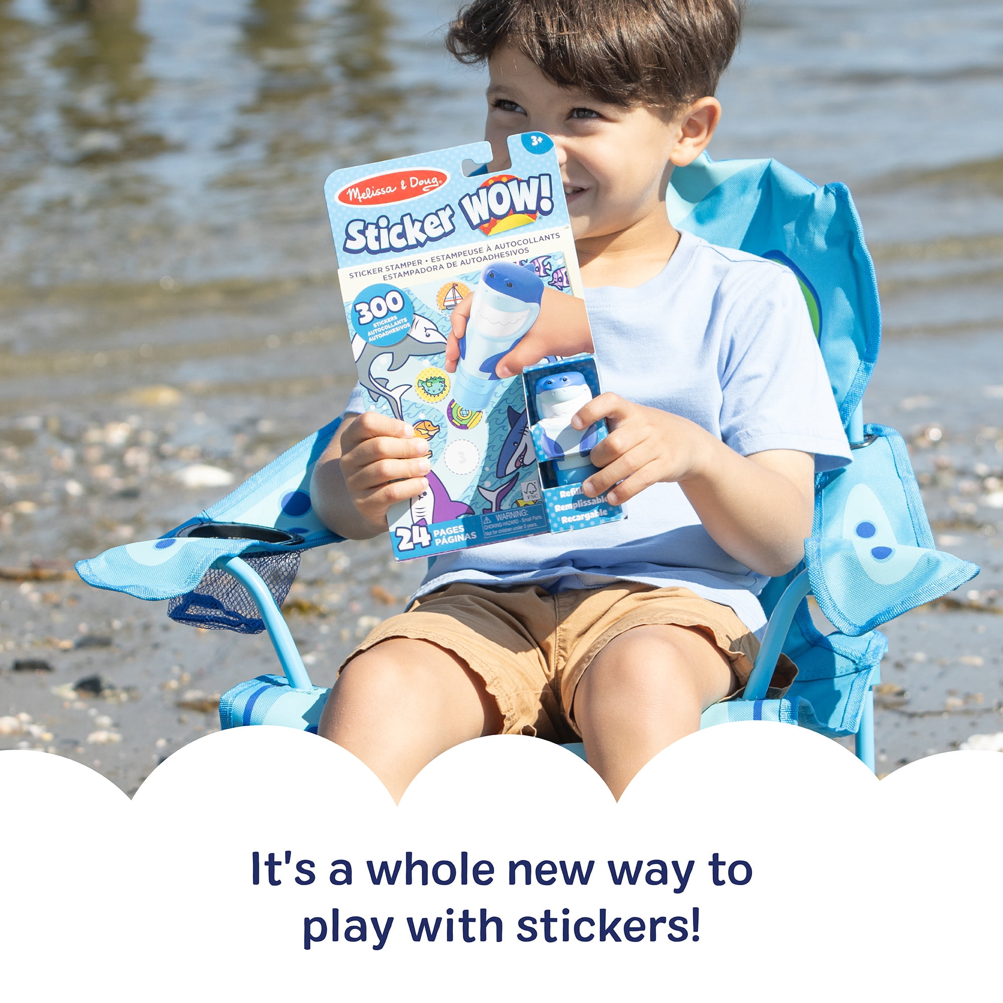 Melissa & Doug Sticker WOW!™ 24-Page Activity Pad and Sticker Stamper, 300 Stickers, Arts and Crafts Fidget Toy Collectible Character – Shark