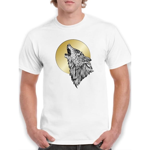 Wolf Howling At Moon. T-Shirt Men -Smartprints Designs, Male Medium