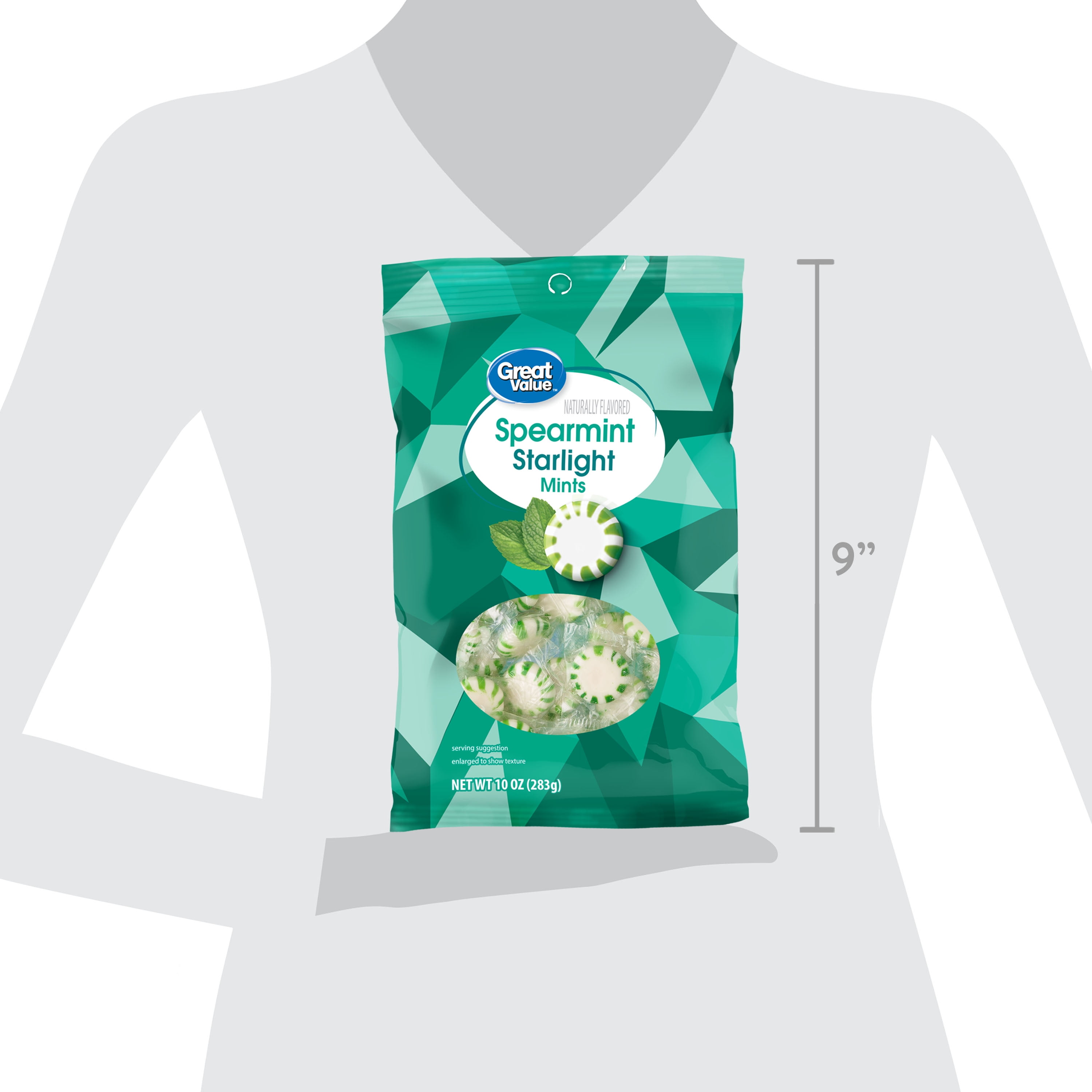 Great Value Spearmint Starlight Mints Hard Candy, Allergen-Free, 10 oz Bag