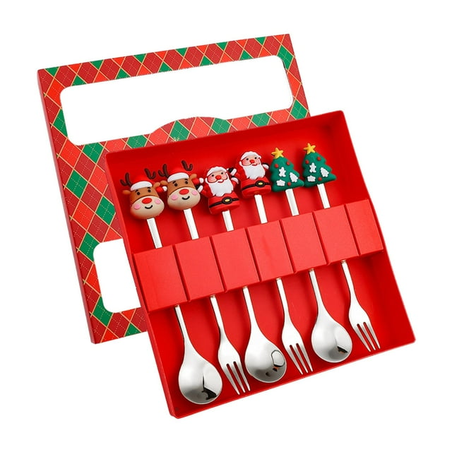 Juego de 6 cucharas y tenedores navideños Macarena rojo 6B