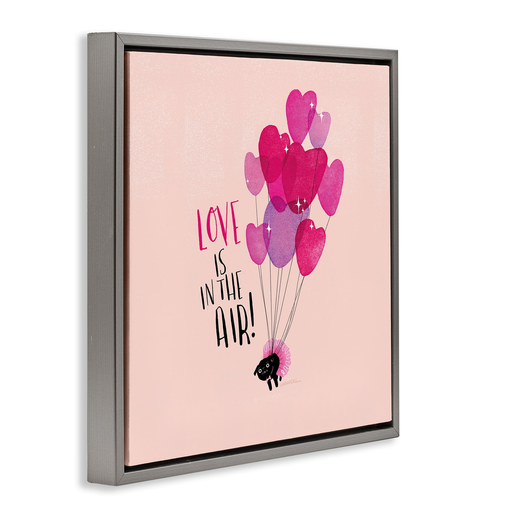 Stupell Industries Love Saying with Cat & Balloons Animals Painting Gray Floater Framed Canvas Art Print Wall Art, 25 x 25