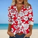 thumbnail image 2 of Camisas de Cuello de la Tripulación de Manga Corta para las Mujeres Estilo Hawaiano No Estructurado Impreso Cuello Acampanado Blusa de Manga Larga Camisas de Cuello de la Tripulación de Manga Larga p, 2 of 6