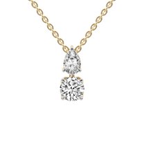 Lab Diamond Dangling Pendant Necklace For Women | 3 Carat IGI Certified Round Shape | Paloma Two Stone Dangling Lab Diamond Pendant In 14K Yellow Gold | FG-VS1-VS2 Quality | Friendly Diamonds