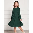 thumbnail image 3 of Arshiner Girls Fall Long Sleeve A-Line Dress Elegant Formal Occasion Tiered Swing Dress with Belt, 3 of 6