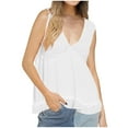 thumbnail image 1 of Timegard Summer Tank Top for Women Deep V Neck Ruffle Ruched Tunic Top Dressy Causal Loose Beach Travel, 1 of 7