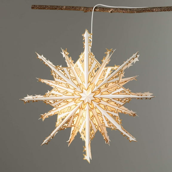 Sullivans Hanging Paper Star Holiday Decor, White/Gold, 20.5"Lx8"Wx20.5"H