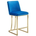 thumbnail image 4 of BELLEZE Counter Height 24" Bar Stools Upholstered Velvet Mid Back Barstool with Gold Metal Leg [Set of 1]- Hutton (Blue), 4 of 7