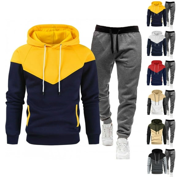 Zimjoy Yellow Track Suits Mens Gym Men Sweatsuits Sets Fall Winter Hooded Sweatshirt and Sweatpant Casual Jogging Suit with Pockets, Yellow L