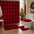 thumbnail image 5 of Christmas Bathroom Decor Set with Waterproof Polyester Shower Curtain, Bath Mat, U-Shaped Toilet Rug, and Seat Cover in Red Plaid, 5 of 8