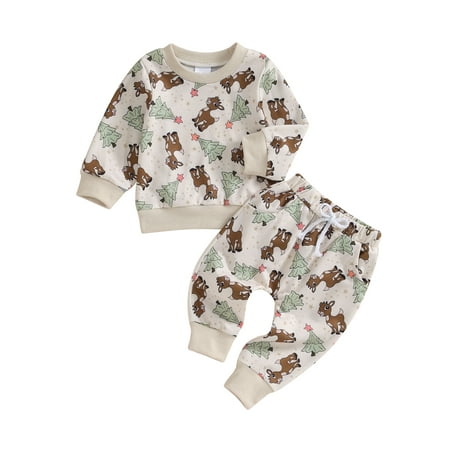 

Lieserram Baby Toddler Christmas Pants Clothes Set 0 6 12 18 24 Months 2T 3T Reindeer Print Sweatshirt and Elastic Waist Pants Outfits Newborn 2 Piece Suits