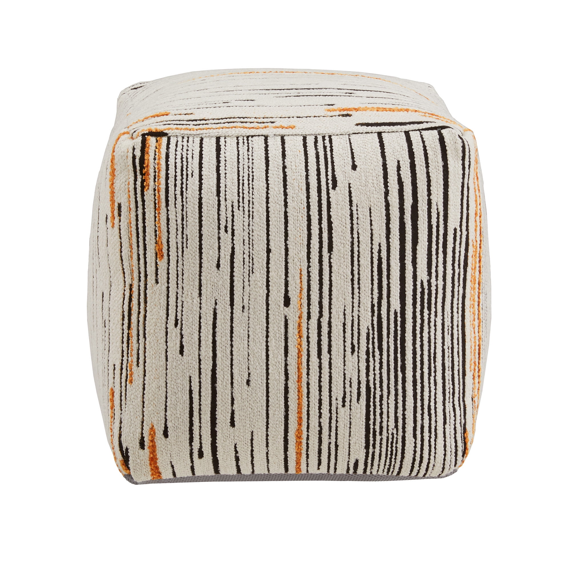 Weston Home Dinant Upholstered Square Pouf Ottoman, Multicolored Line Pattern Fabric
