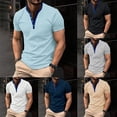 thumbnail image 3 of Mens Striped Short Sleeve T-Shirt Buttons V Neck Blouse Muscle Fitness Tops Tee, 3 of 8