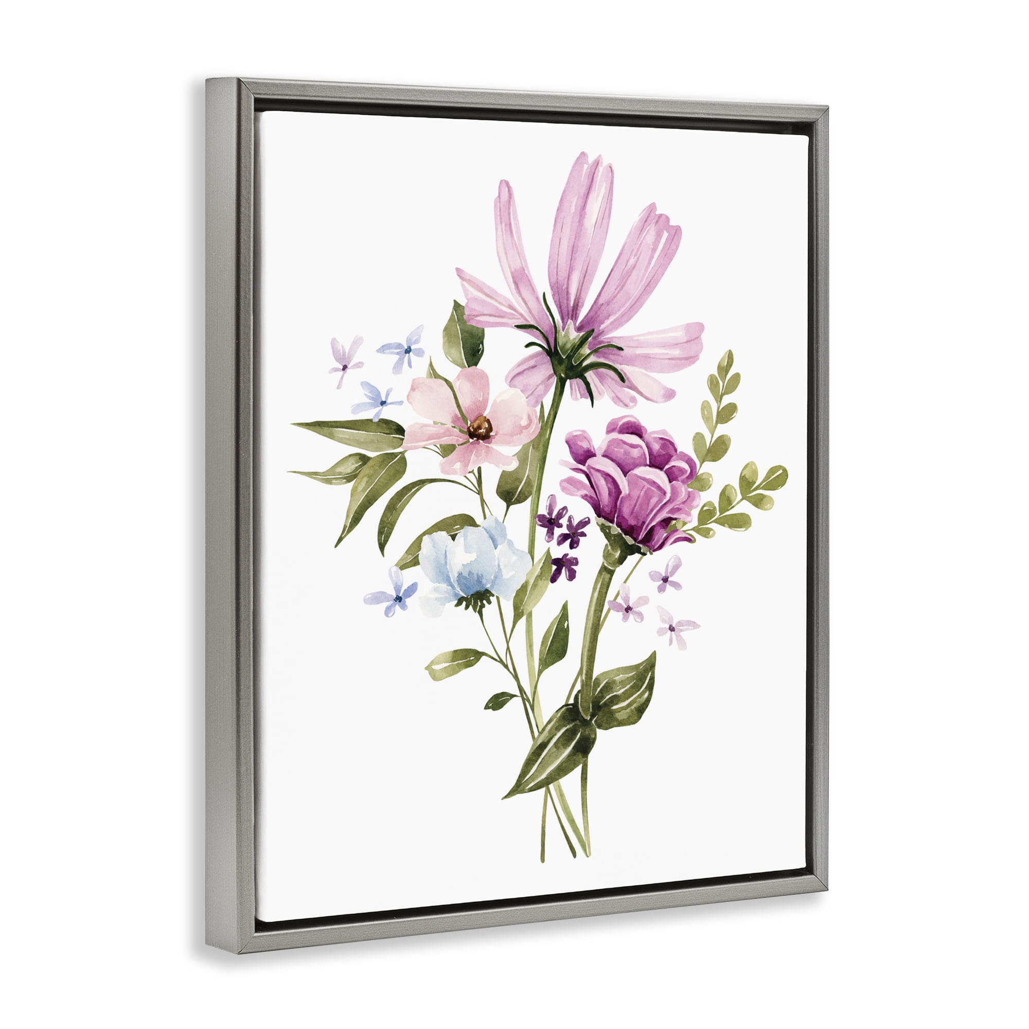 Stupell Industries Wildflower Fields Floral Bundle Gray Framed Floater Canvas Wall Art, design by Bethany Sandoval