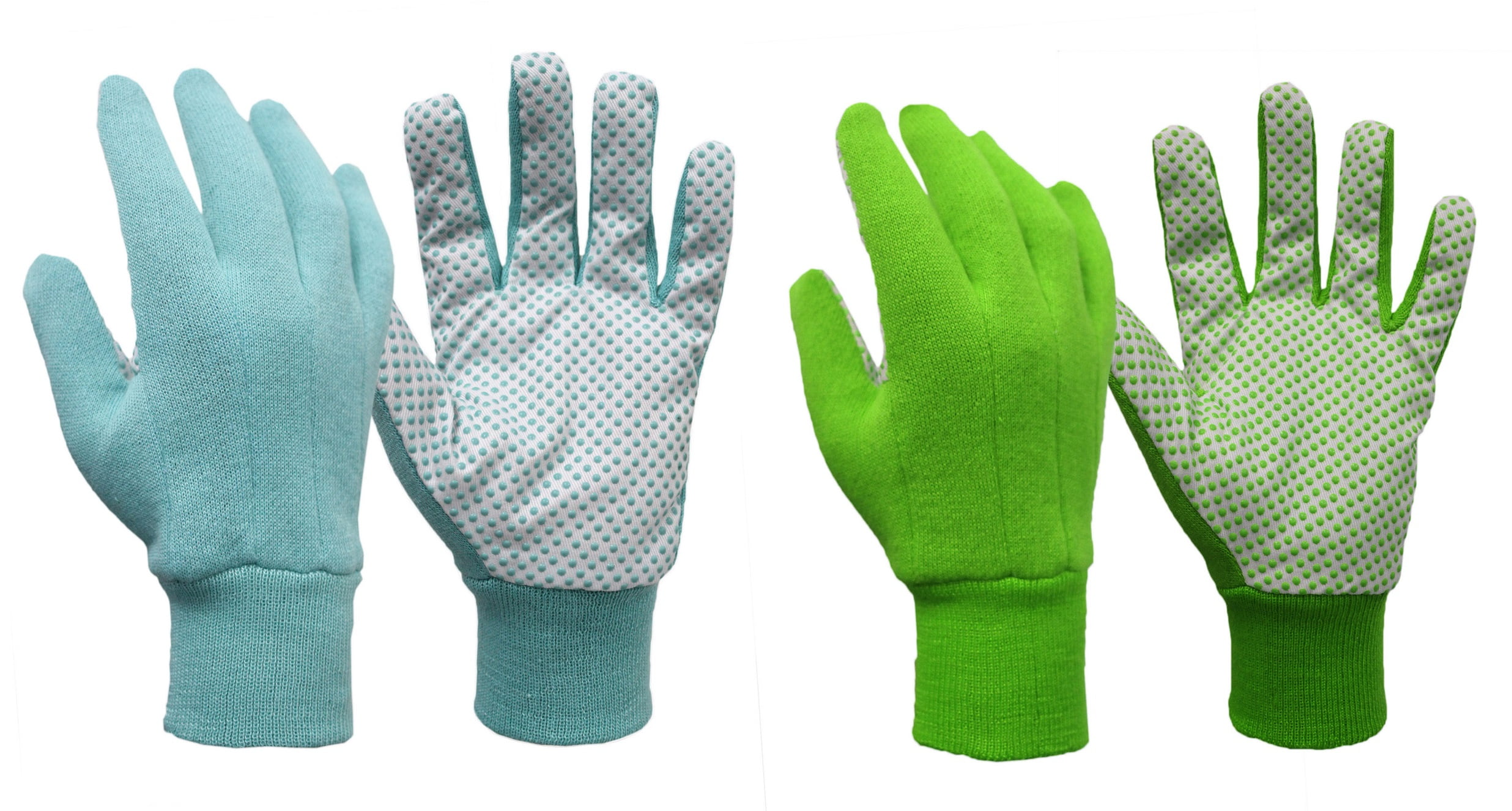 Womens 4 Pair Cotton Stretch PVC Palm Grip Dot Reversible Gardening Work Gloves 