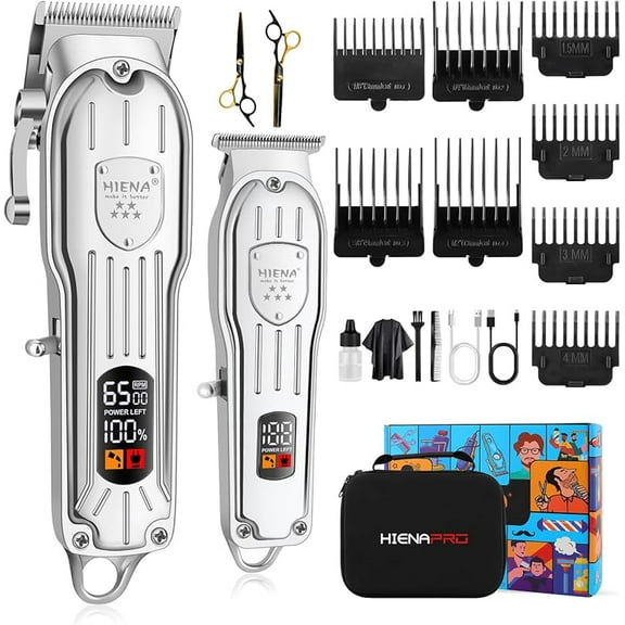 Professional Hair Clippers for Men Rechargeable Barber Clippers & Trimmers Set, Cordless Hair Clippers Kit with LCD Display, Gifts for Men