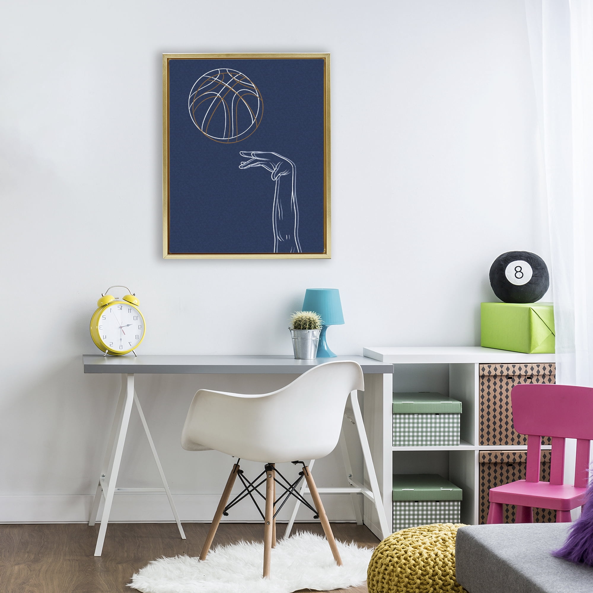 Stupell Industries Basketball Lines Contour Gold Framed Floater Canvas Wall Art, design by Marcus Prime