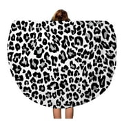 SIDONKU 60 inch Round Beach Towel Blanket Gray Cheetah Snow Leopard Jaguar White Pattern Spot Black Travel Circle Circular Towels Mat Tapestry Beach Throw