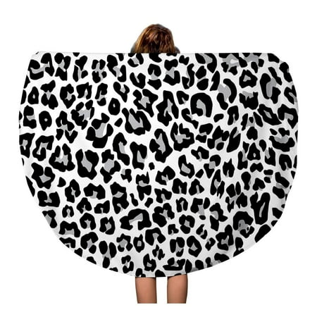 SIDONKU 60 inch Round Beach Towel Blanket Gray Cheetah Snow Leopard Jaguar White Pattern Spot Black Travel Circle Circular Towels Mat Tapestry Beach Throw