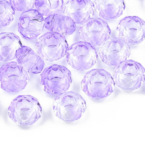 Glass European Beads Large Hole Beads No Metal Core Rondelle Lilac 14x8mm Hole: 5mm