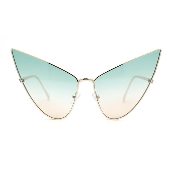 Retro Funky Bohemian Elongated Metal Rim Cat Eye Sunglasses Gold - Green Brown